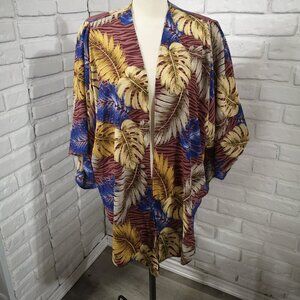 Adora Ladies Size Small Blue Gold & Burgundy Leaf Pattern Kimono / Cover Up